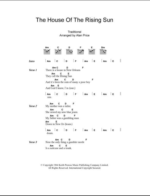 House Of The Rising Sun by Southern American Folksong - Guitar Chords/Lyrics  - Guitar Instructor