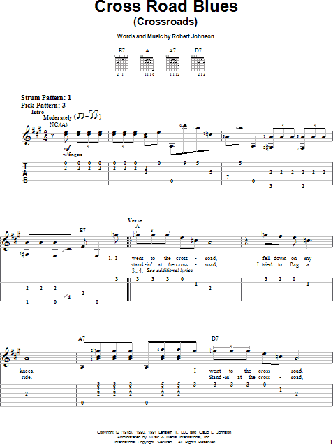 Cross Road Blues (Crossroads) sheet music for guitar solo (easy tablature)