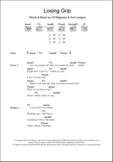 Losing Grip - Guitar Chords/Lyrics