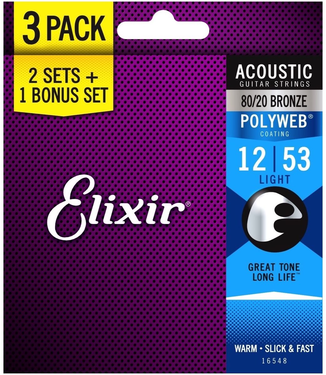 Elixir PolyWeb 80 20 Bronze Acoustic Guitar Strings 3 Pack