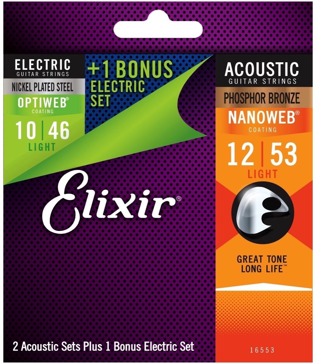 Elixir Bonus Pack Nanoweb Acoustic Guitar Strings 2 Pack