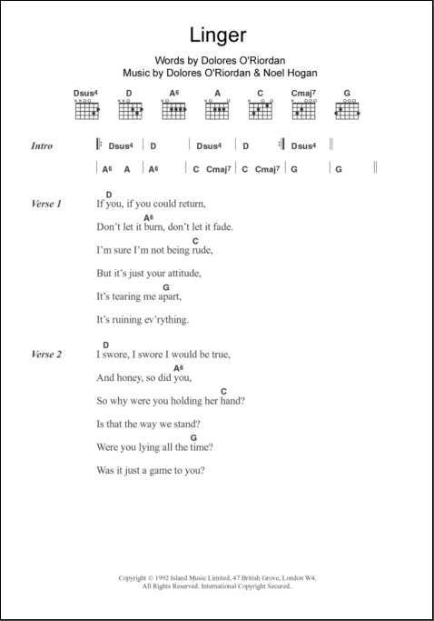 Zombie (The Cranberries) Guitar Chord Chart