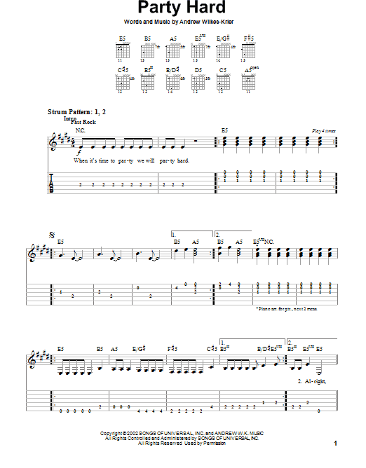 Party Hard - Easy Guitar with TAB zZounds
