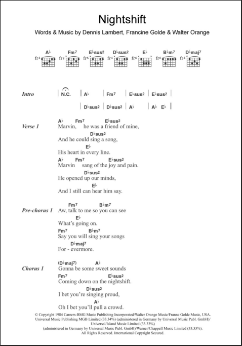 Nightshift - Guitar Chords/Lyrics