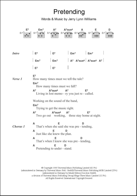Pretending (Guitar Chords/Lyrics) - Print Sheet Music Now