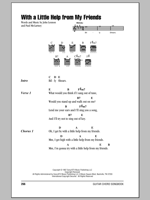 From　With　Help　Guitar　Chords/Lyrics　A　My　Little　Friends