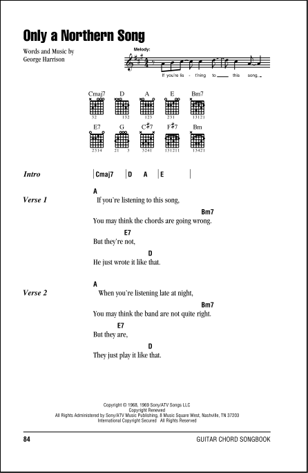 Only A Northern Song - Guitar Chords/Lyrics | zZounds