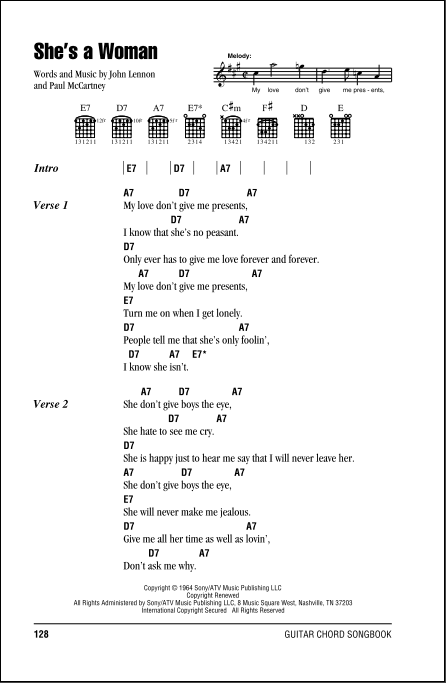 She's A Woman sheet music for guitar (chords) (PDF)