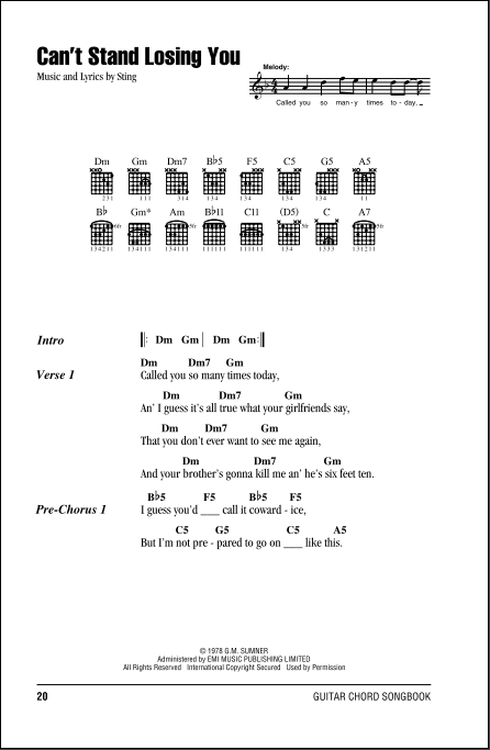Can't Stand Losing You - Guitar Chords/Lyrics
