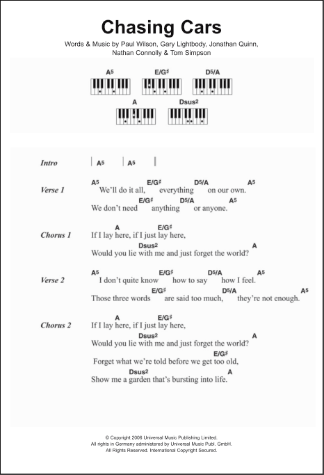 Chasing Cars - Guitar Chords/Lyrics