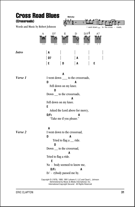 Cross Road Blues (Crossroads) Sheet Music | Cream | Guitar Tab