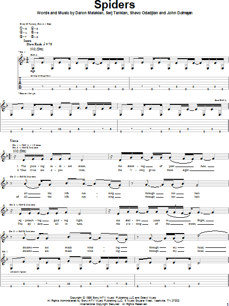 System of a Down - Spiders, Guitar cover, Screen Tabs, Lesson, Drop C