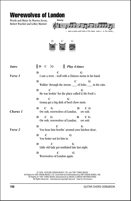 Werewolves Of London by Warren Zevon - Easy Guitar Tab - Guitar Instructor