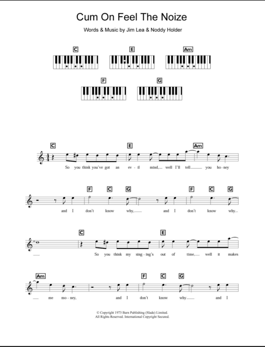 Cum On Feel The Noize - Piano Chords/Lyrics, Main