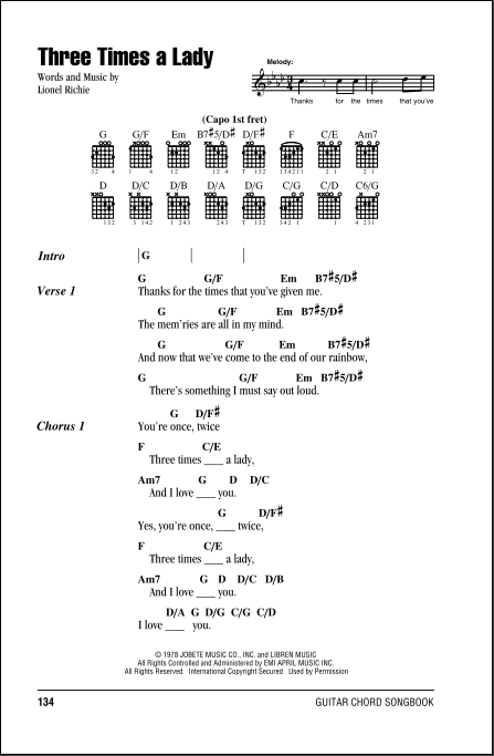 Three Times A Lady Guitar Chords Lyrics Zzounds