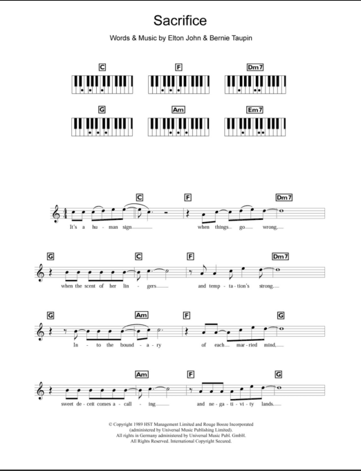 Sacrifice [Live] – Elton John Sheet music for Piano, Vocals (Piano