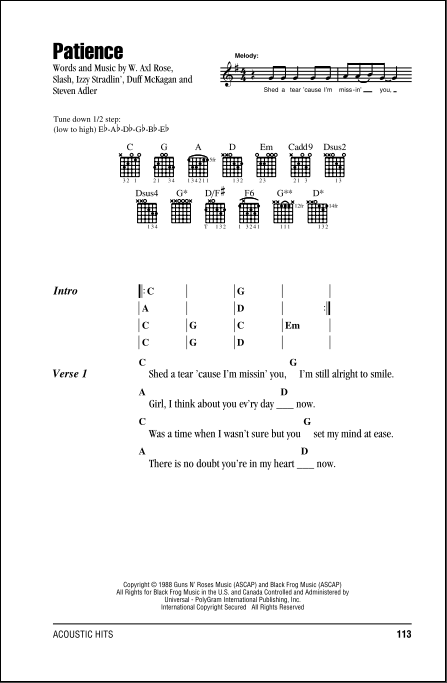 Guns N' Roses: Patience sheet music for voice, piano or guitar