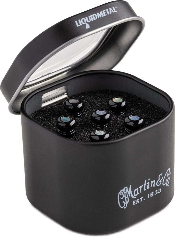 Martin Luxe Liquidmetal Bridge Pin Set, Gloss Black with Pearl, Main