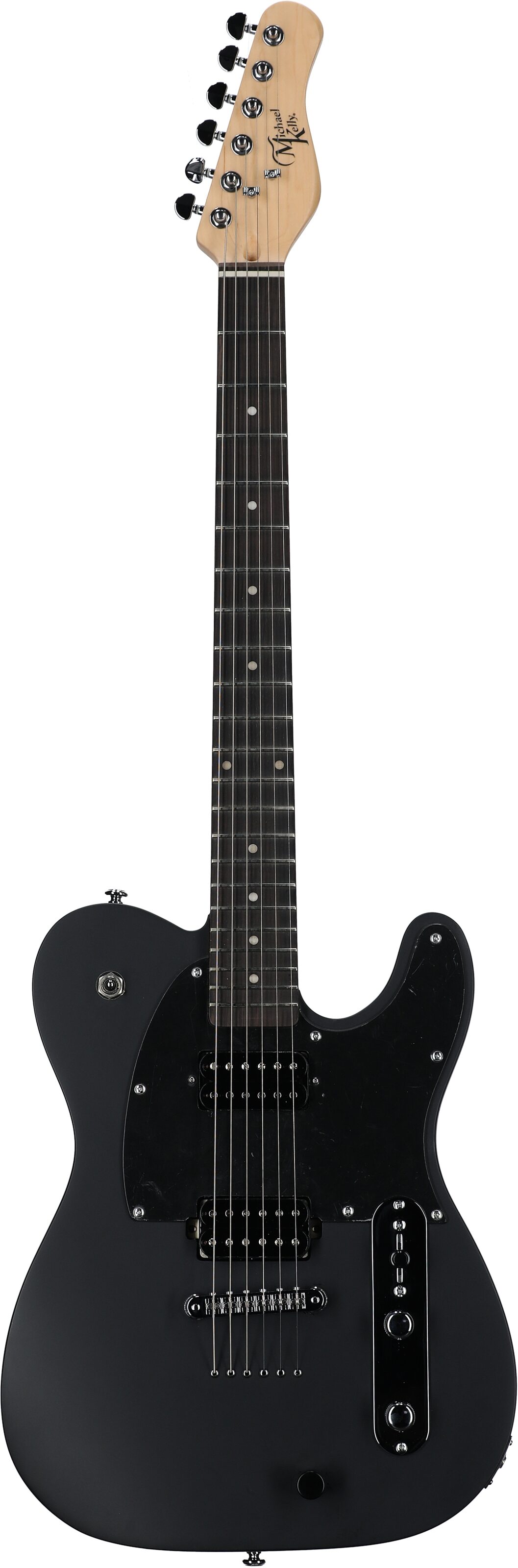 Michael Kelly Hybrid 55T Electric Guitar, Black Satin, with Case, Background White
