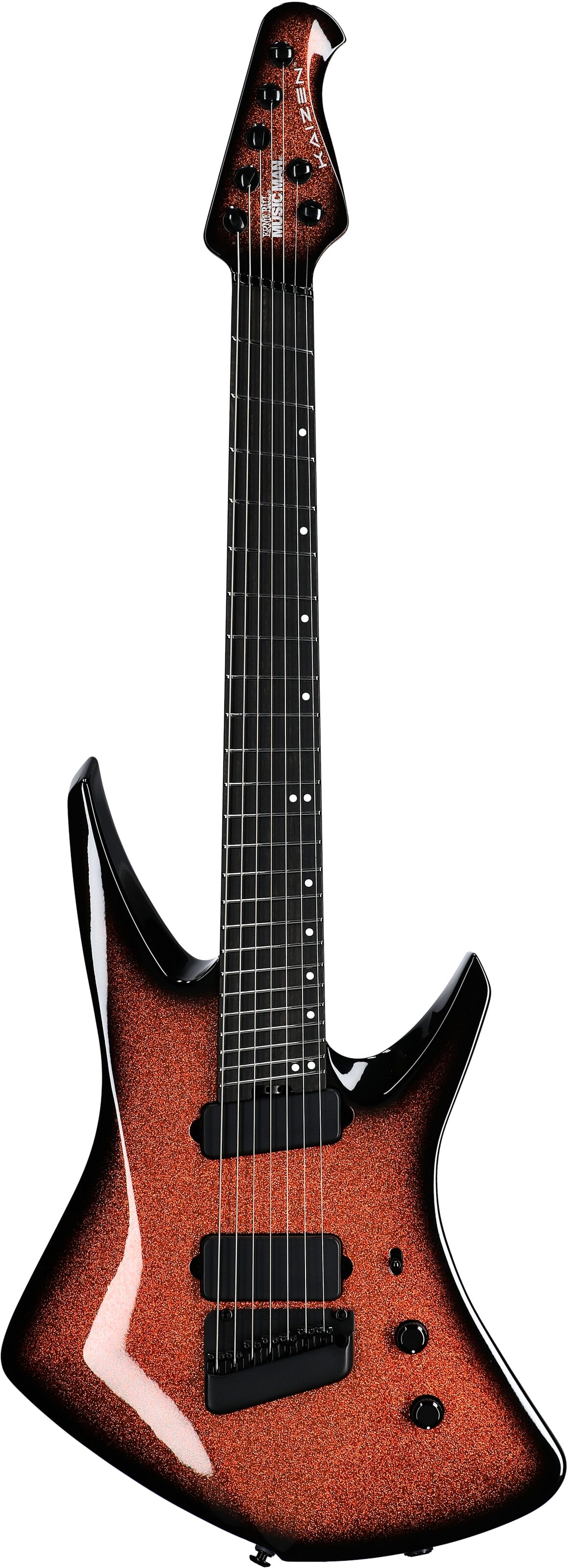 Ernie Ball Music Man Kaizen 7 Electric Guitar (with Case), Ember Burst, Serial Number S10101, Full Straight Front