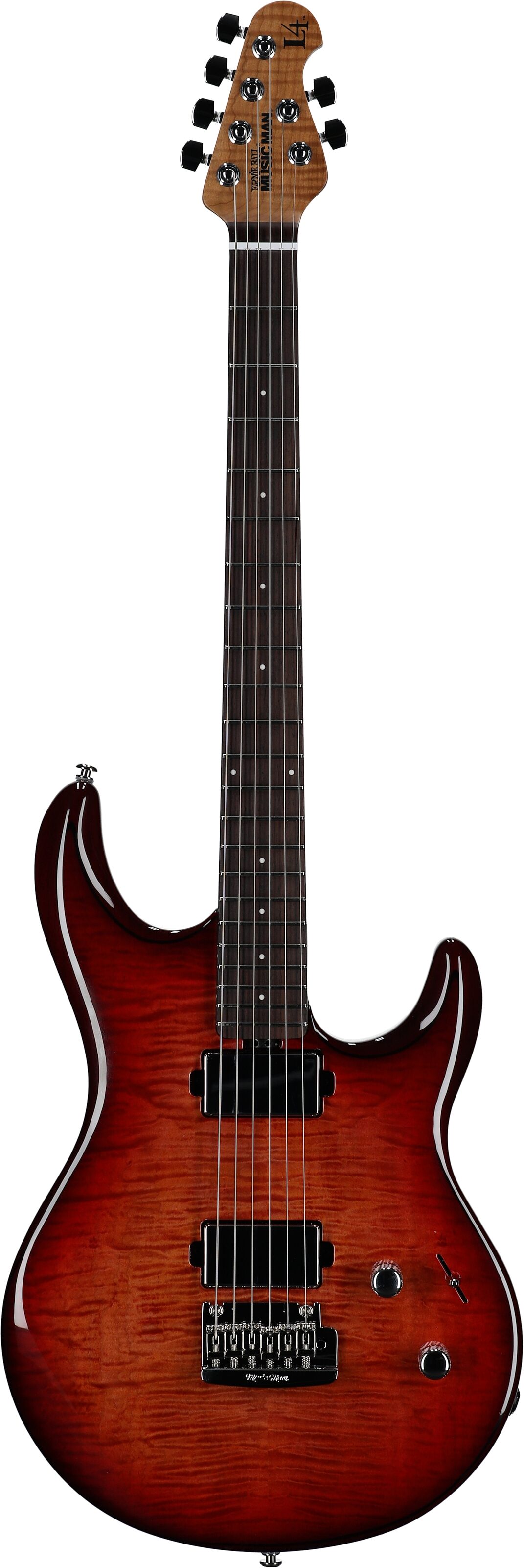 Ernie Ball Music Man Maple Top Luke 4 HH Electric Guitar (with Gig Bag), Afterburn, Serial Number H08890, Full Straight Front