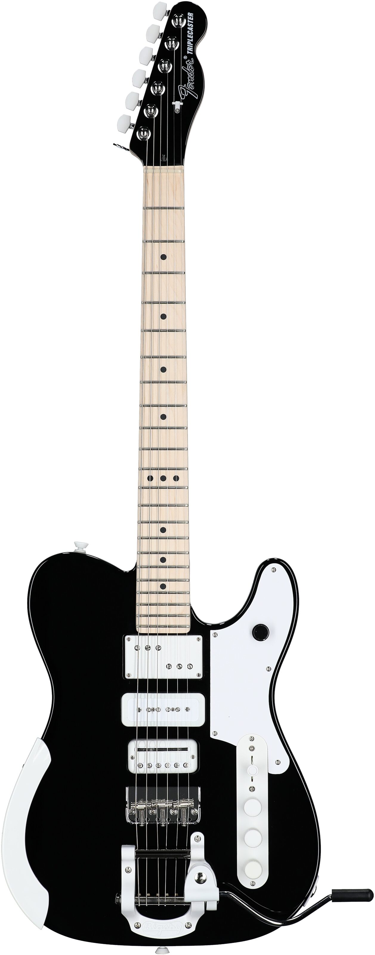 Fender Limited Edition Jack White Triplecaster Telecaster Electric Guitar, Maple Fingerboard (with Case), Black, Serial Number JW240778, Full Straight Front
