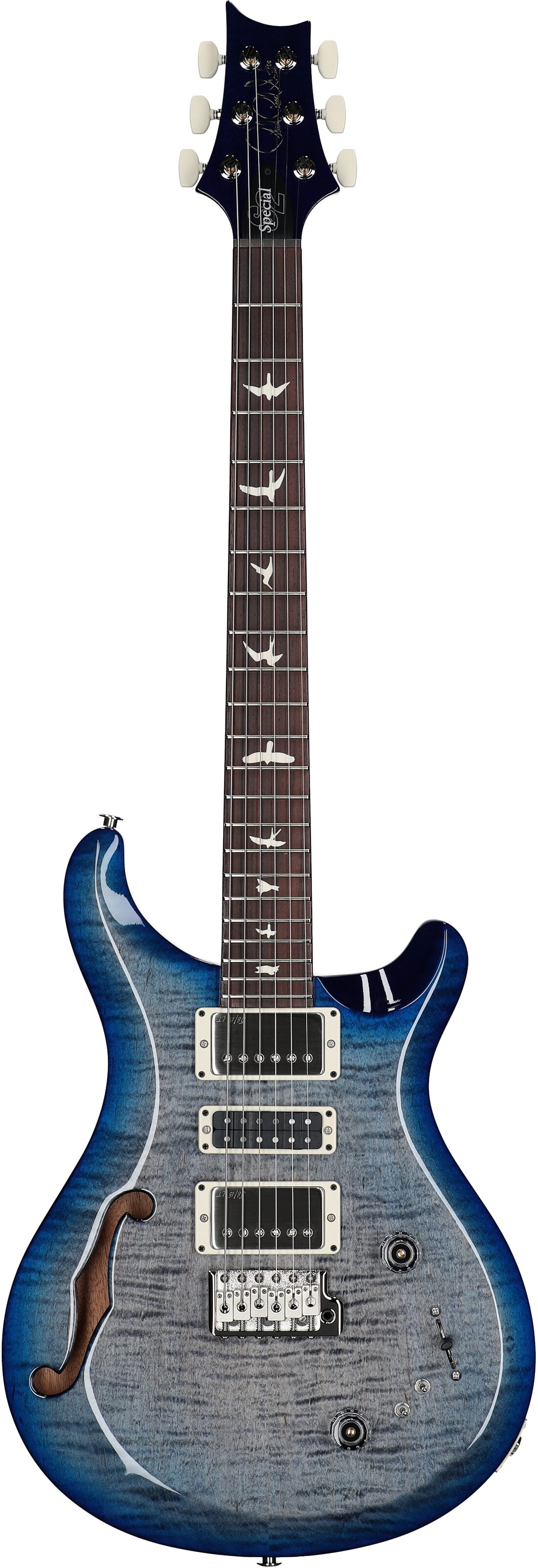 PRS Paul Reed Smith S2 Special Semi-Hollow Electric Guitar (with Gig Bag), Faded Gray Black Blue Burst, Serial Number S2080766, Full Straight Front