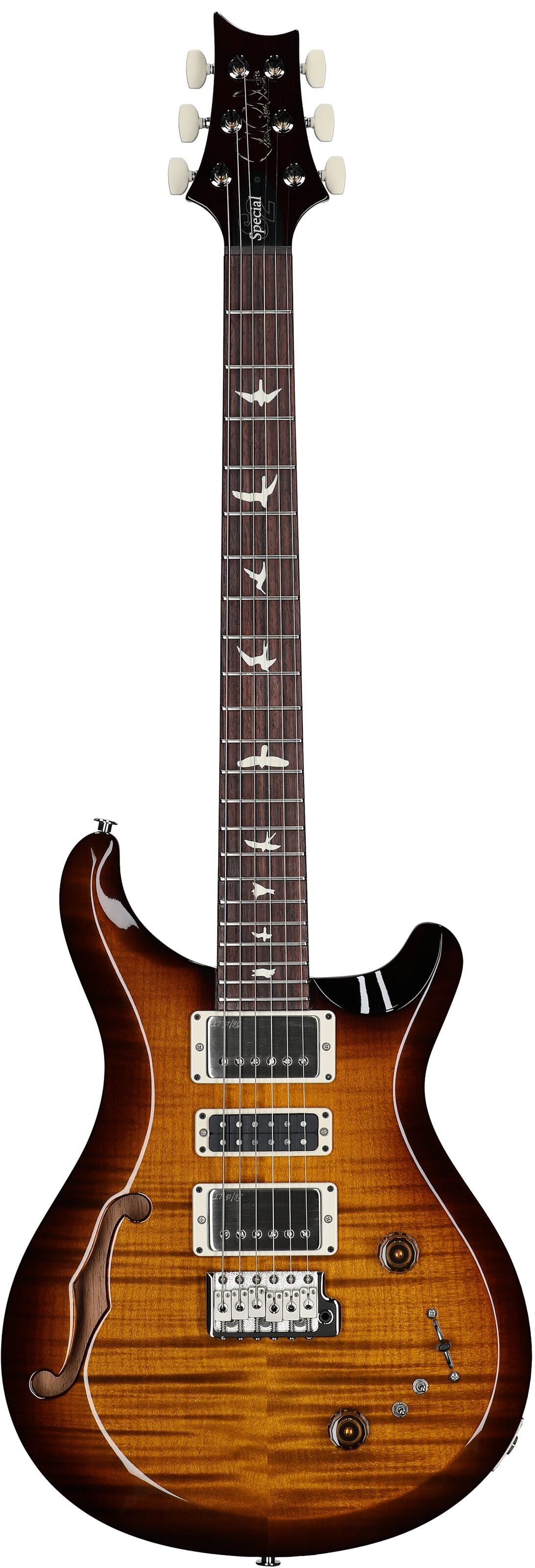 PRS Paul Reed Smith S2 Special Semi-Hollow Electric Guitar (with Gig Bag), Black Amber, Serial Number S2080043, Full Straight Front