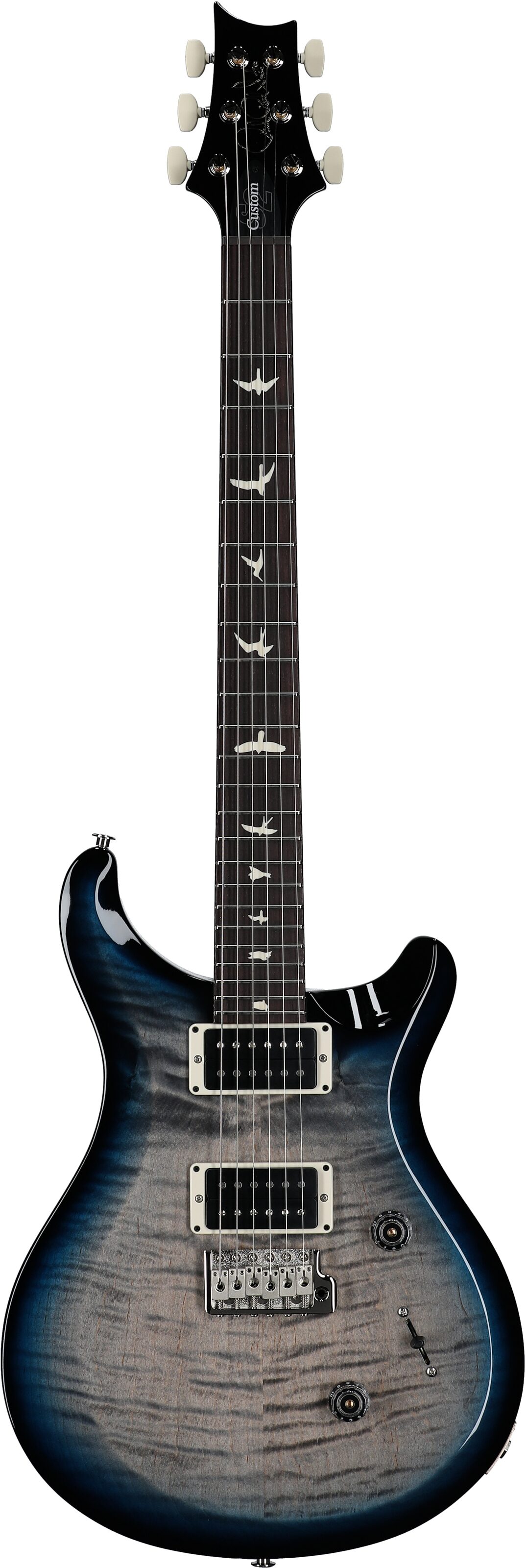 PRS Paul Reed Smith S2 Custom 24 Gloss Pattern Thin Electric Guitar (with Gig Bag), Faded Gray Black Blue Smokeburst, Serial Number S2081827, Full Straight Front