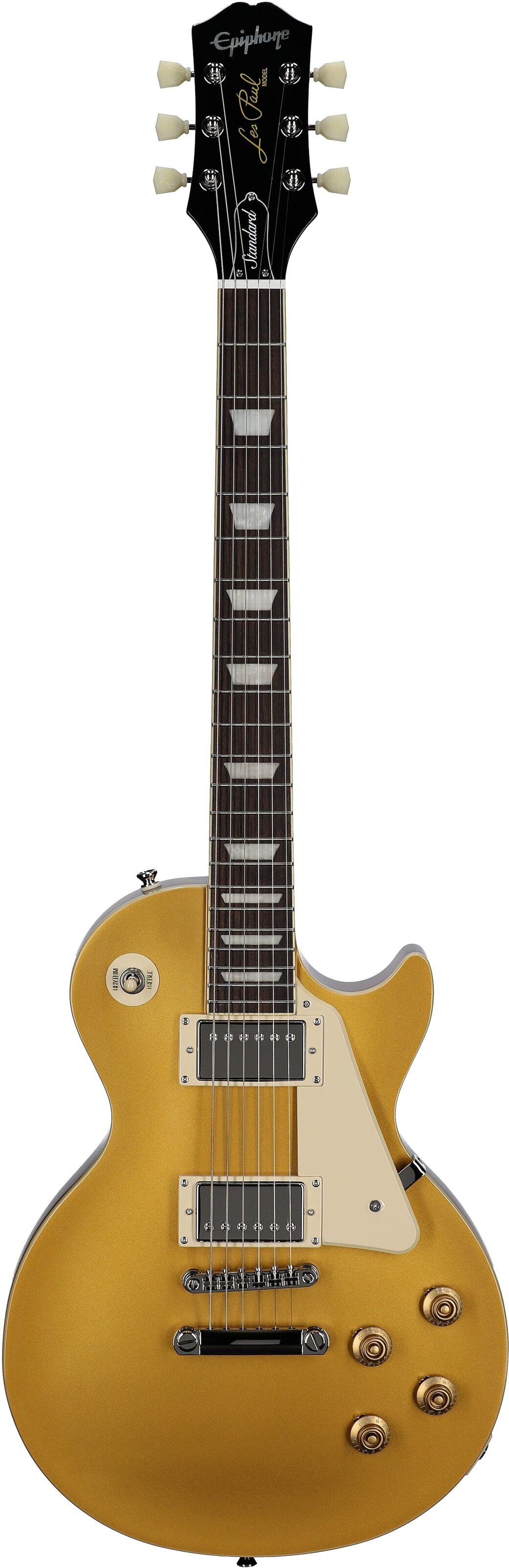 Epiphone Inspired by Gibson Les Paul Standard '50s Electric Guitar (with Gig Bag), Gold Top, Full Straight Front