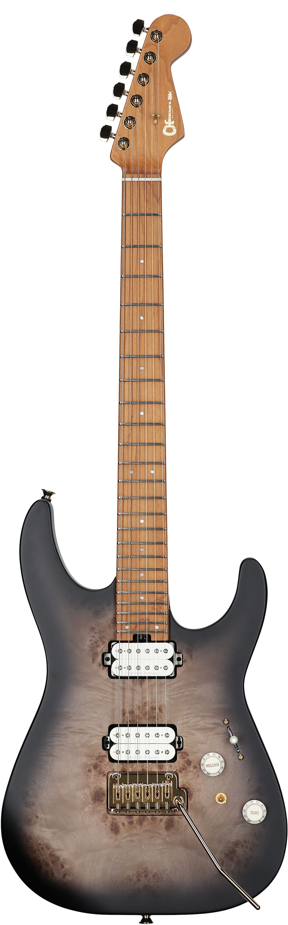 Charvel Pro-Mod DK24 HH 2PT CM Electric Guitar, with Maple Fingerboard, Transparent Black Burst, Full Straight Front