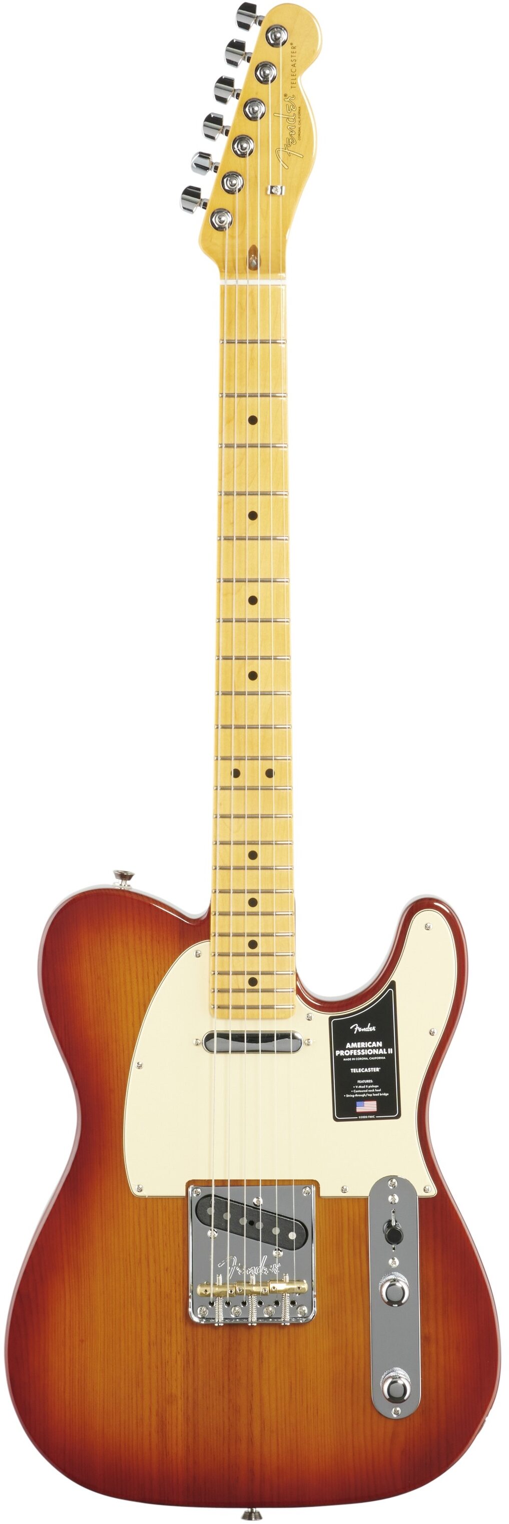Fender American Professional II Telecaster Electric Guitar, Maple Fingerboard (with Case), Sienna Sunburst, Full Straight Front