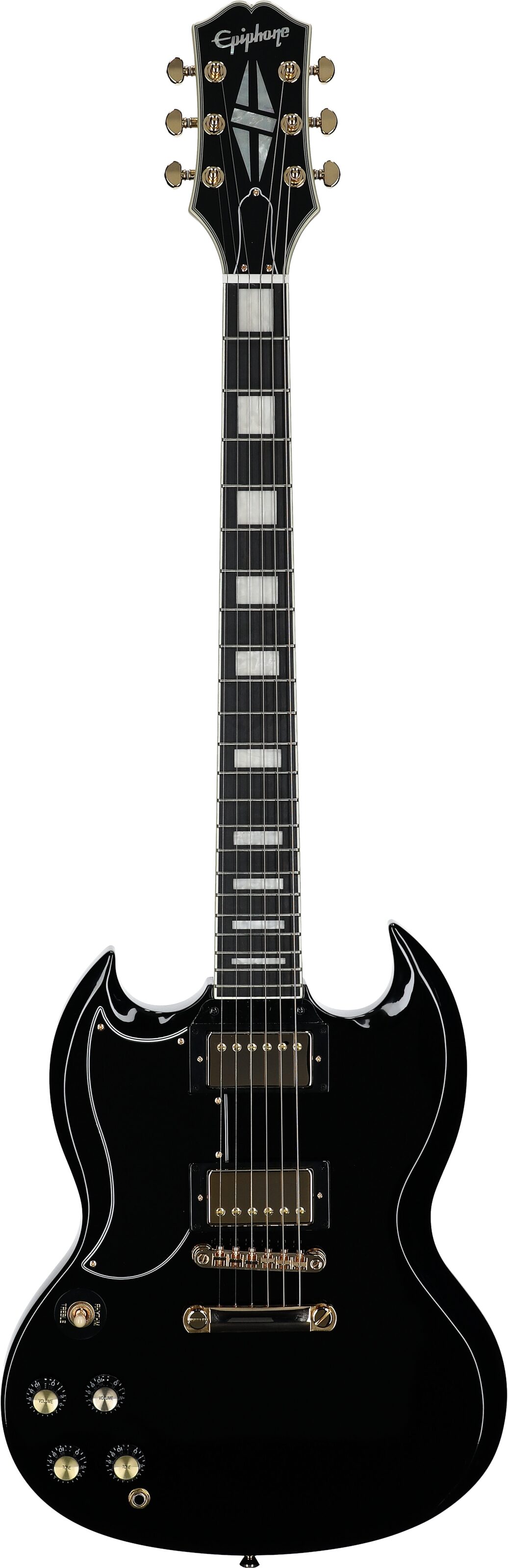 Epiphone Inspired by Gibson SG Custom Electric Guitar, Left-Handed (with Gig Bag), Ebony, Full Straight Front