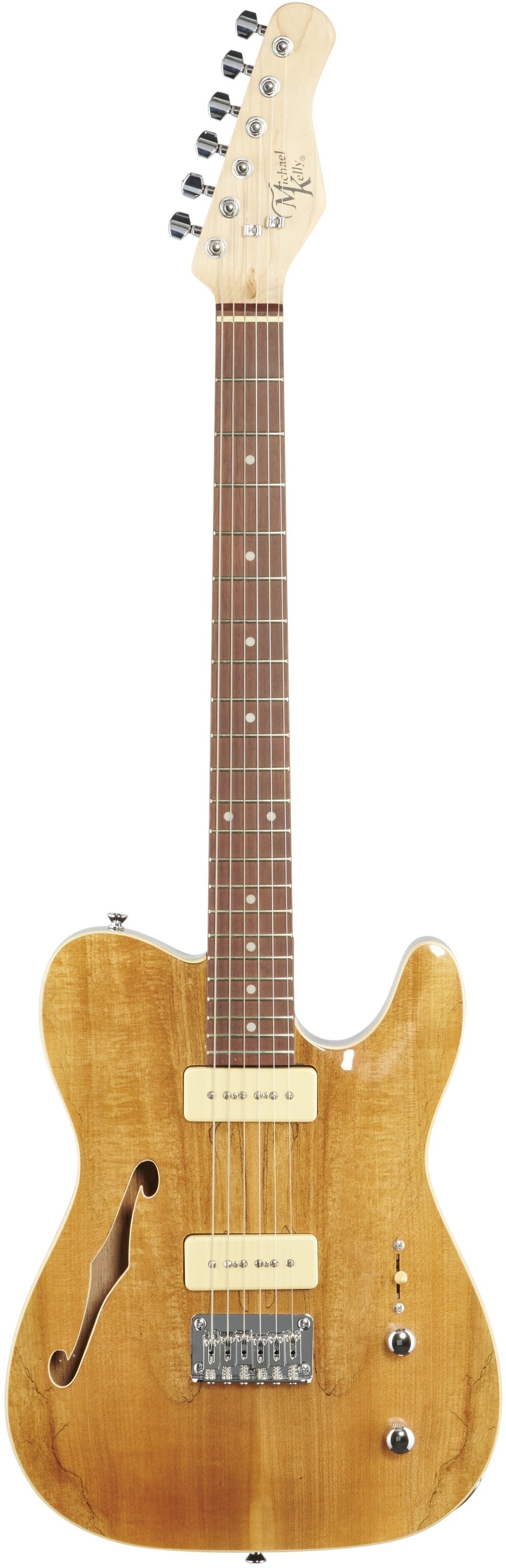 Michael Kelly 59 Thinline Electric Guitar, Natural Top, Spalted Maple, Full Straight Front