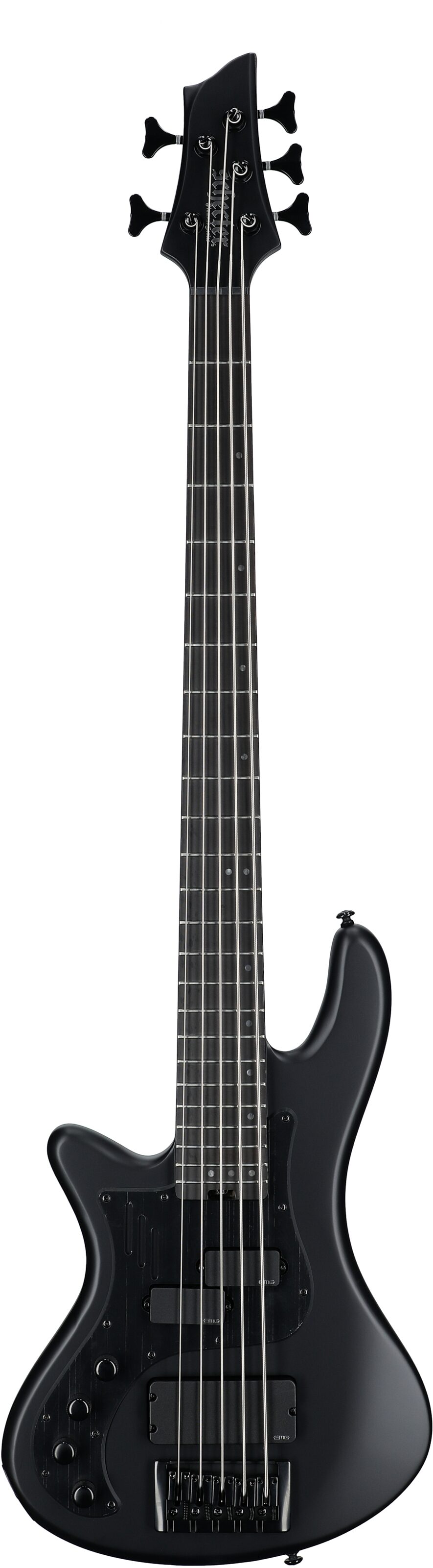 Schecter Stiletto Stealth-5 Pro Electric Bass, Left-Handed, Satin Black, Full Straight Front