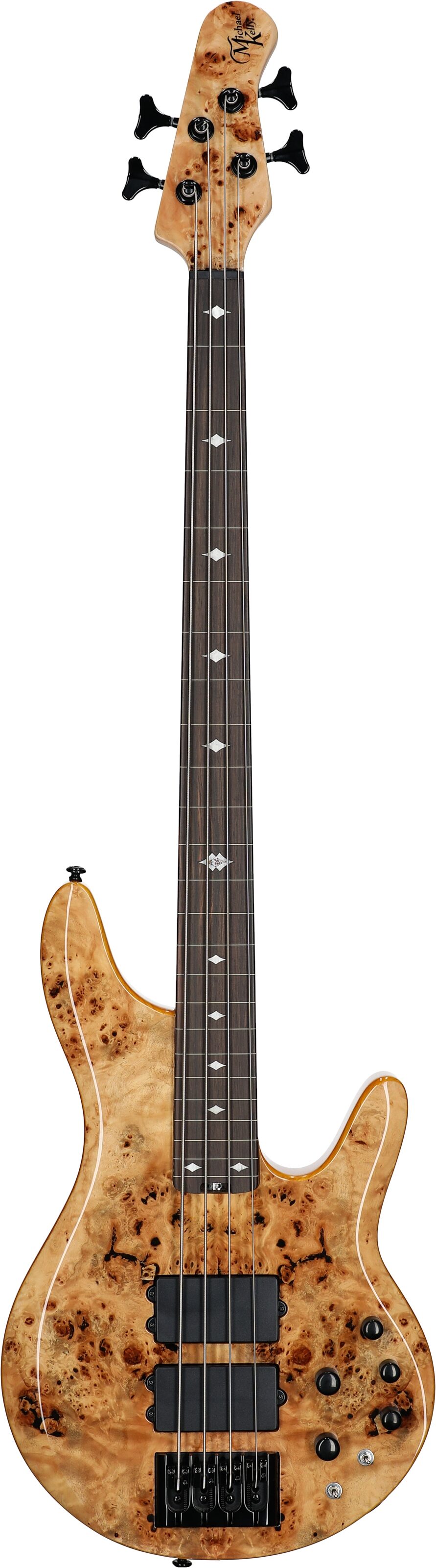 Michael Kelly Pinnacle 4 Electric Bass, Natural Burl, Full Straight Front
