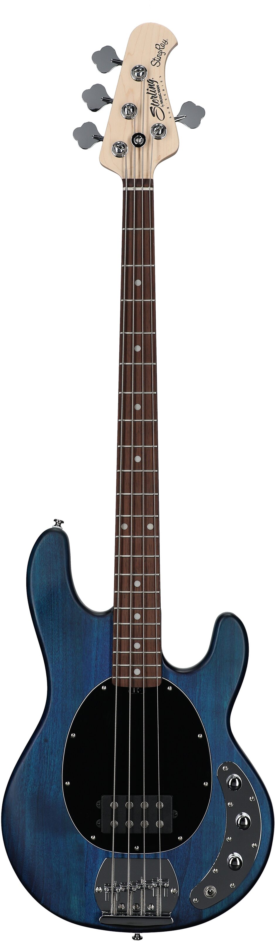 Sterling by Music Man StingRay Electric Bass, Transparent Blue Satin, Scratch and Dent, Full Straight Front