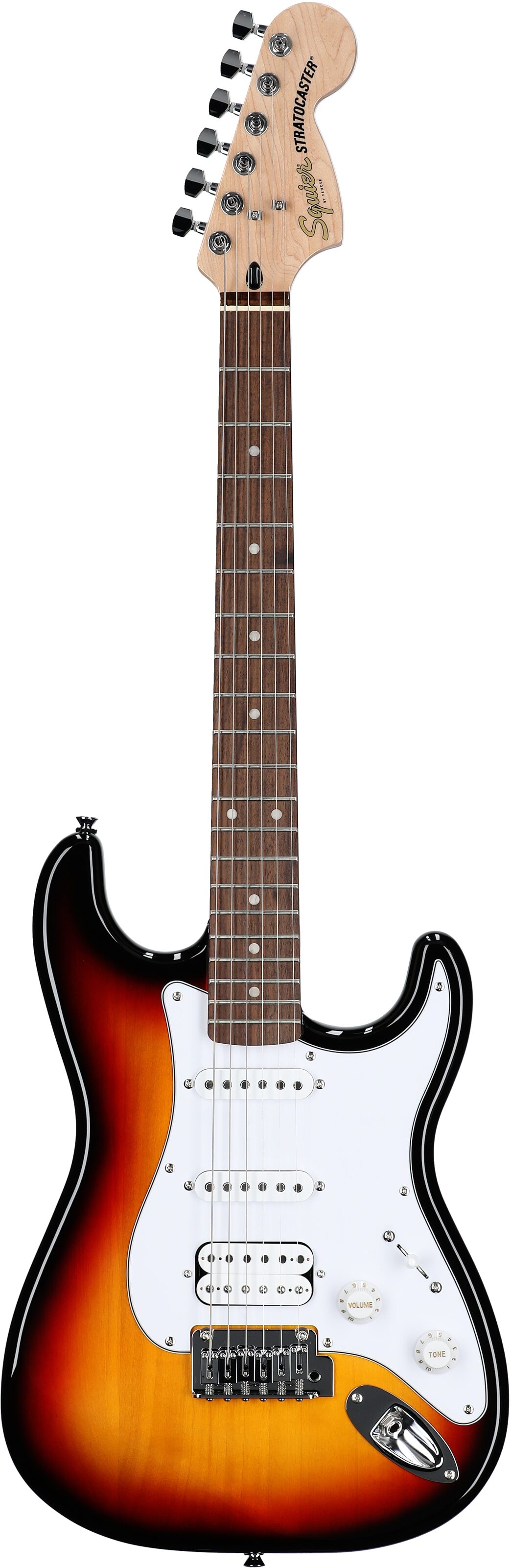 Squier Affinity Stratocaster Junior HSS Electric Guitar, Laurel Fingerboard, 3-Color Sunburst, Full Straight Front