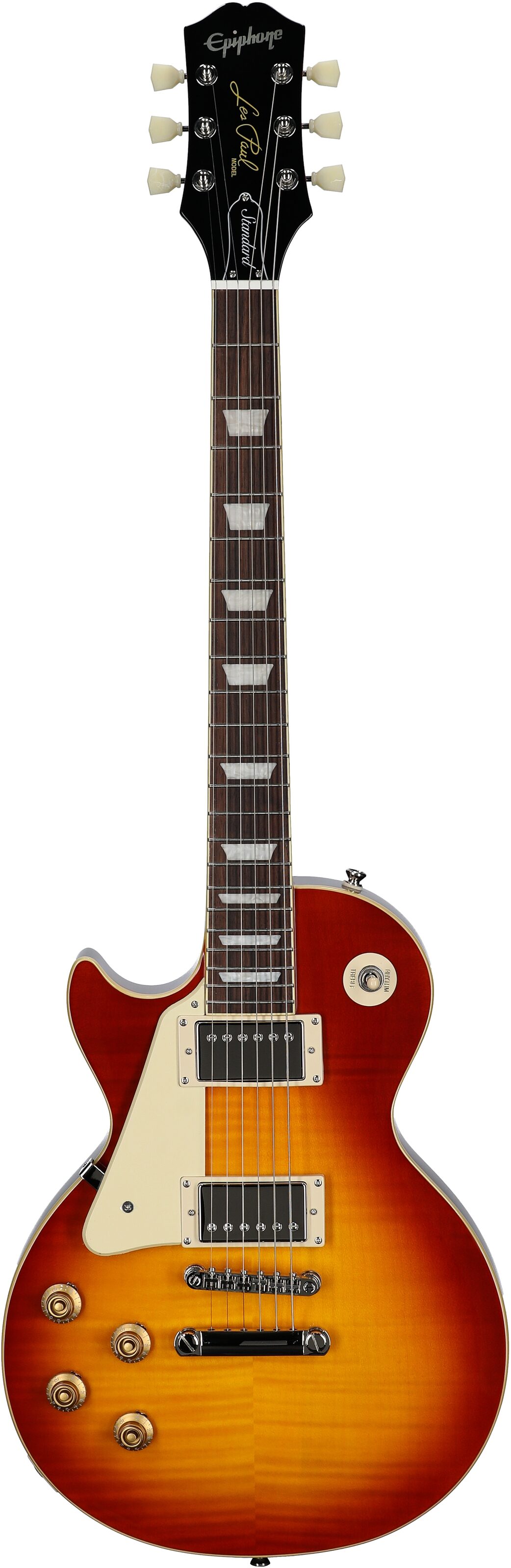 Epiphone Inspired by Gibson Les Paul Standard Electric Guitar, Left-Handed (with Gig Bag), Washed Cherry Sunburst, Full Straight Front