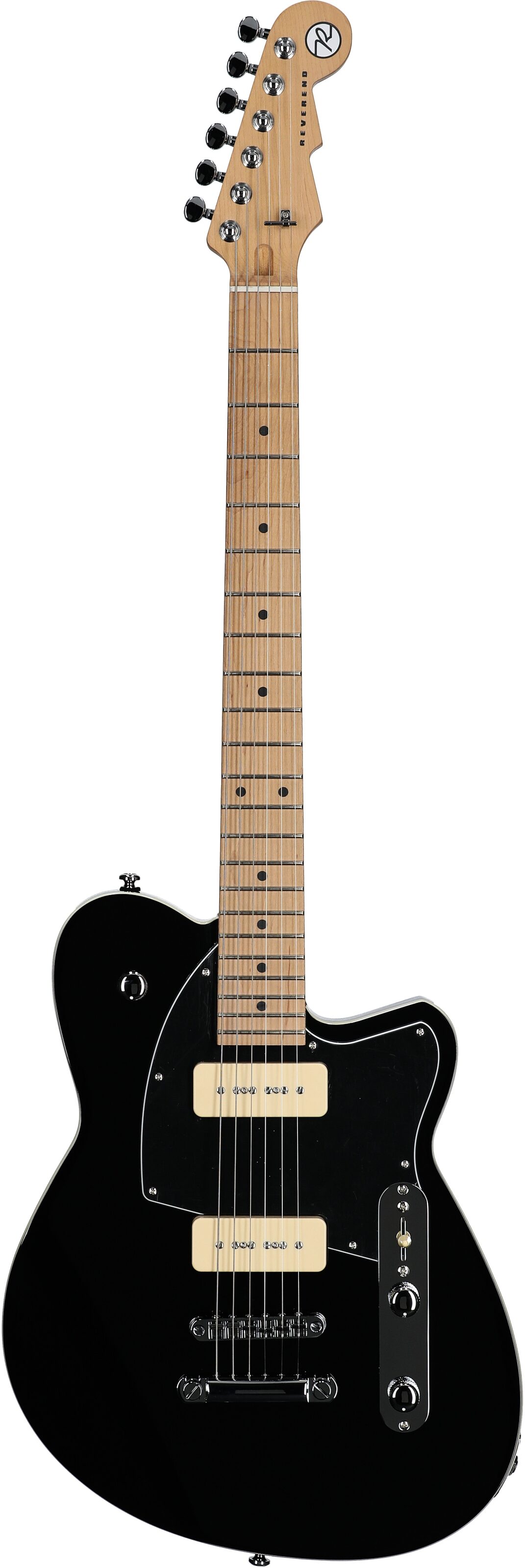 Reverend Charger 290 Electric Guitar, Midnight Black, Roasted Maple Fretboard, Full Straight Front