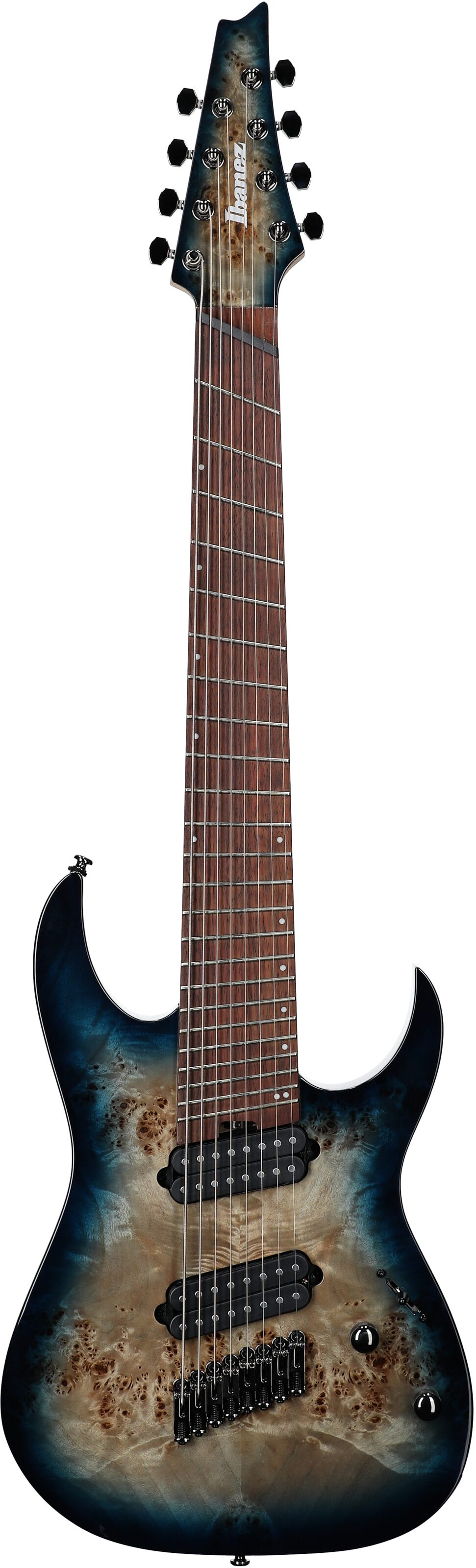 Ibanez RGMS8PB Multi-scale Electric Guitar, 8-String, Cosmic Blue Sunburst, Full Straight Front