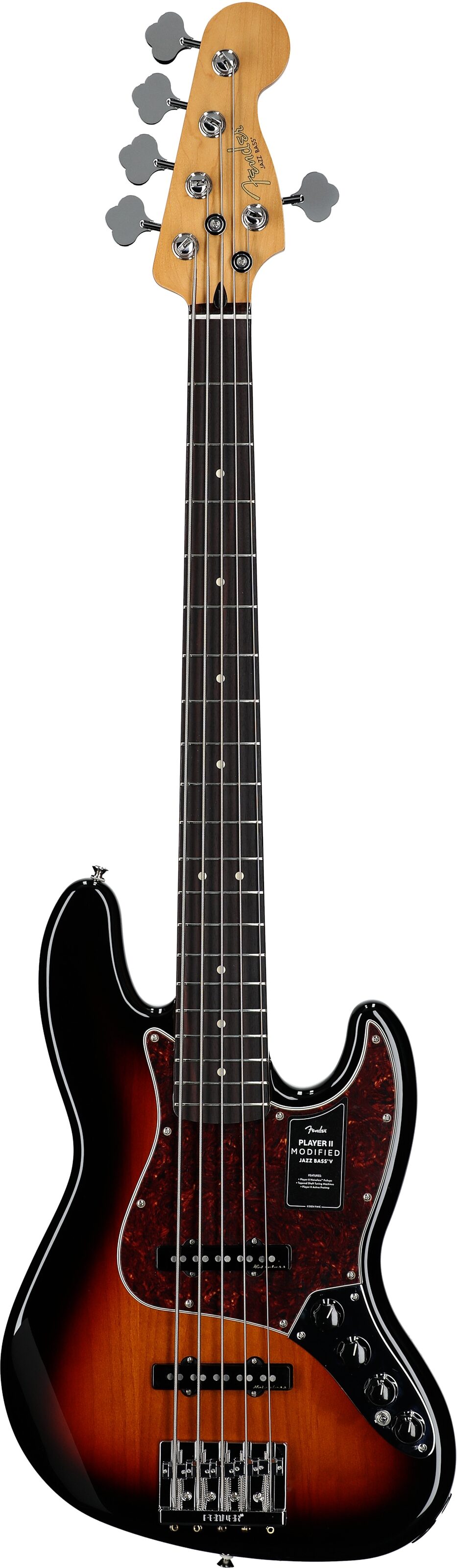 Fender Player II Modified Active Jazz V Electric Bass, 5-String, Rosewood Fingerboard (with Gig Bag), 3-Color Sunburst, Full Straight Front