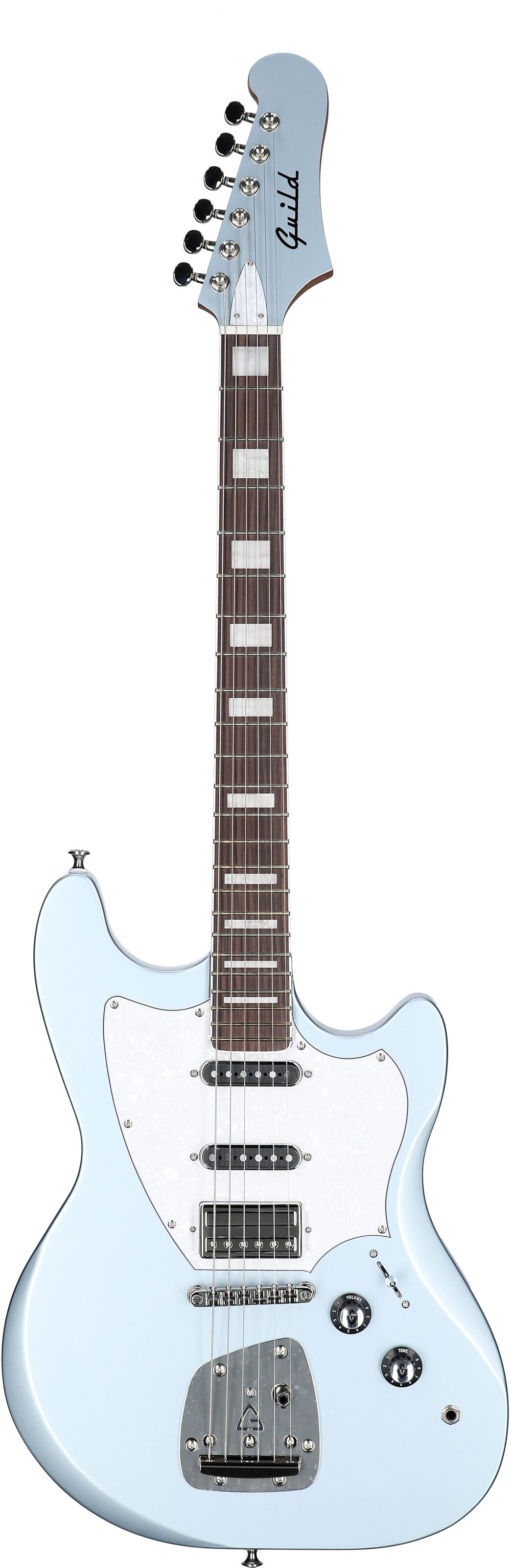 Guild Surfliner Deluxe Electric Guitar, Glacier Blue Metallic, Full Straight Front