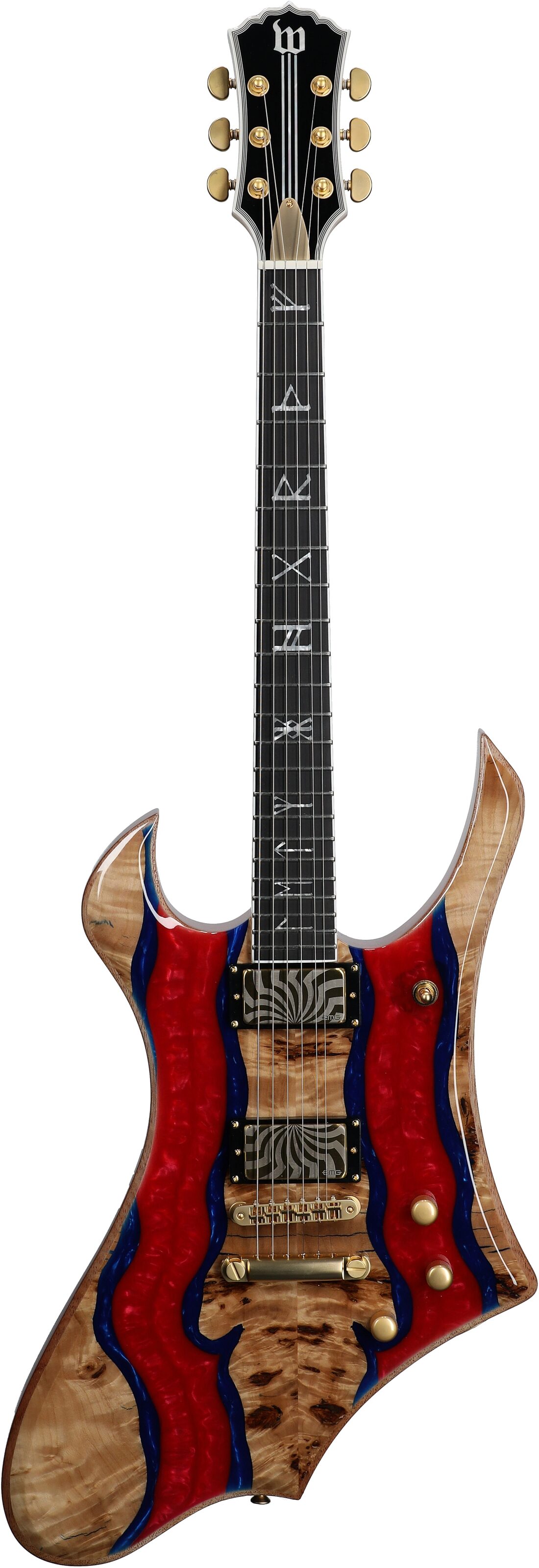 Wylde Audio Goregehn Electric Guitar, Blood River Burl, Full Straight Front