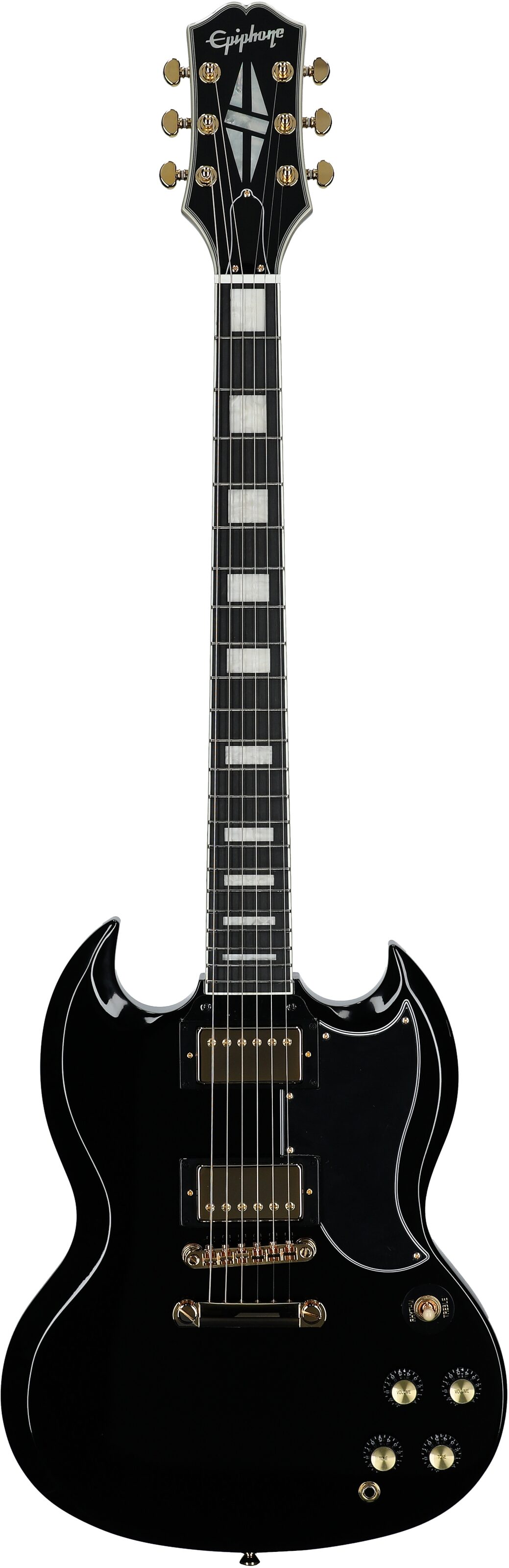 Epiphone Inspired by Gibson SG Custom Electric Guitar (with Gig Bag), Ebony, Full Straight Front