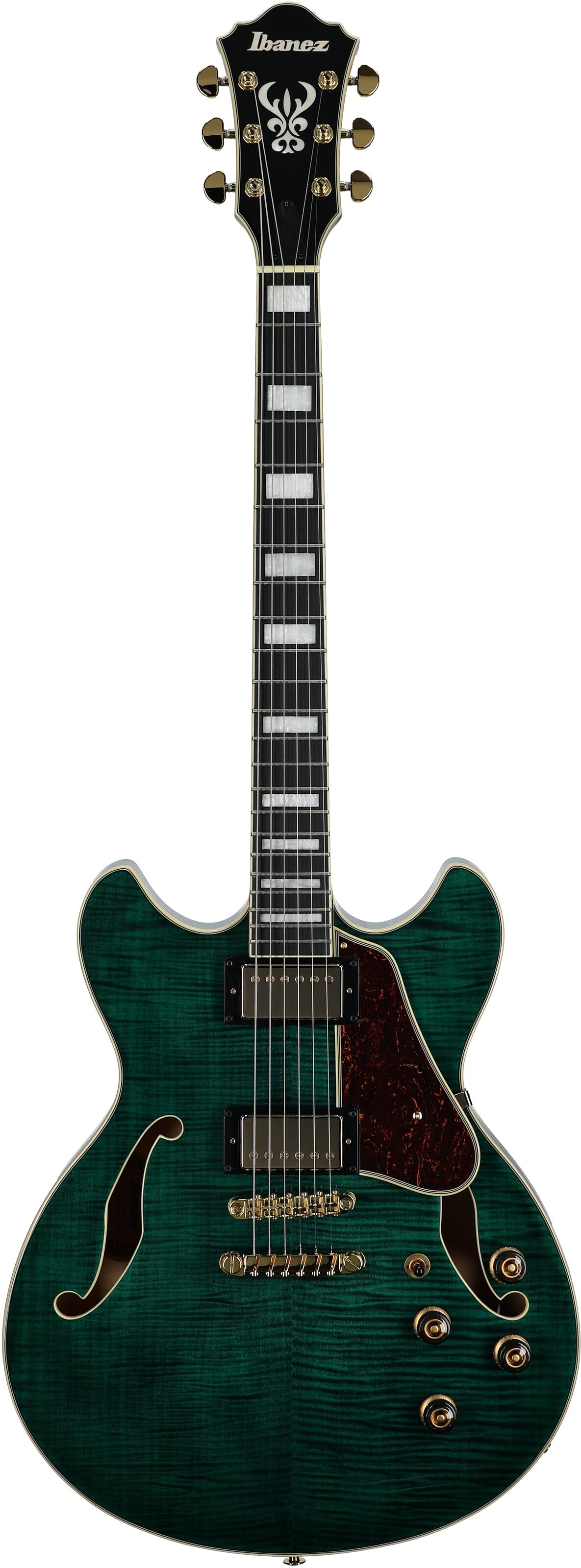 Ibanez Artcore Expressionist AS93FM Semi-Hollowbody Electric Guitar, Transparent Moss, Full Straight Front