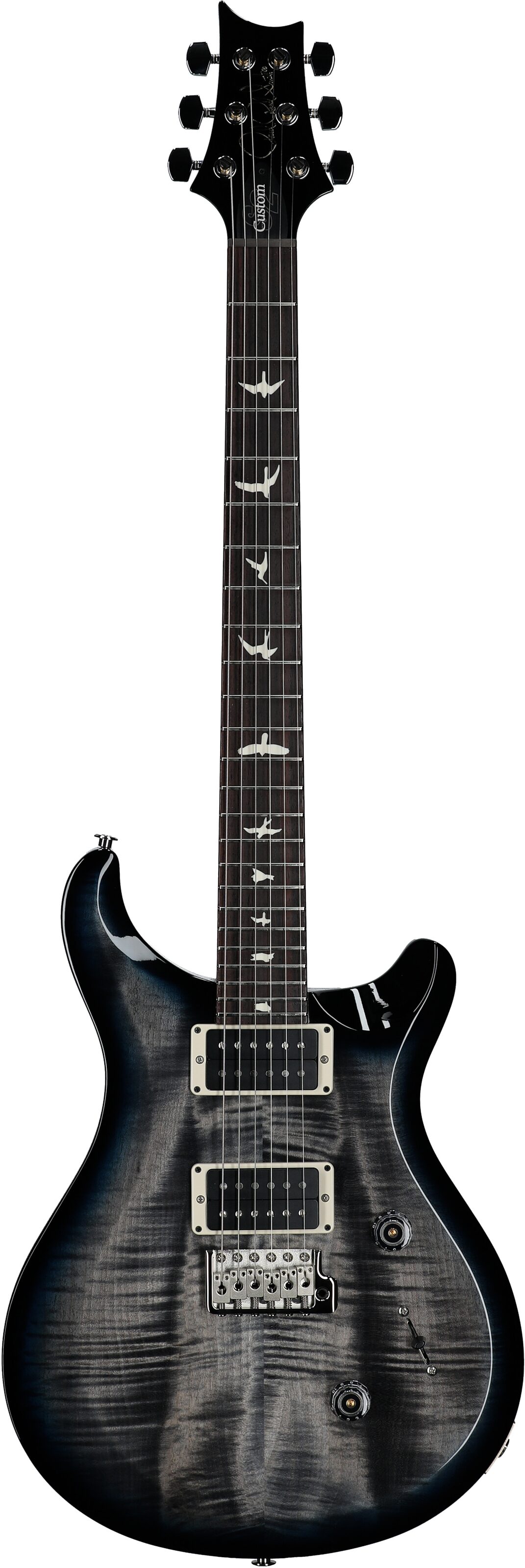 PRS Paul Reed Smith S2 Custom 24 Gloss Pattern Thin Electric Guitar (with Gig Bag), Faded Gray Black Blue Smokeburst, Full Straight Front