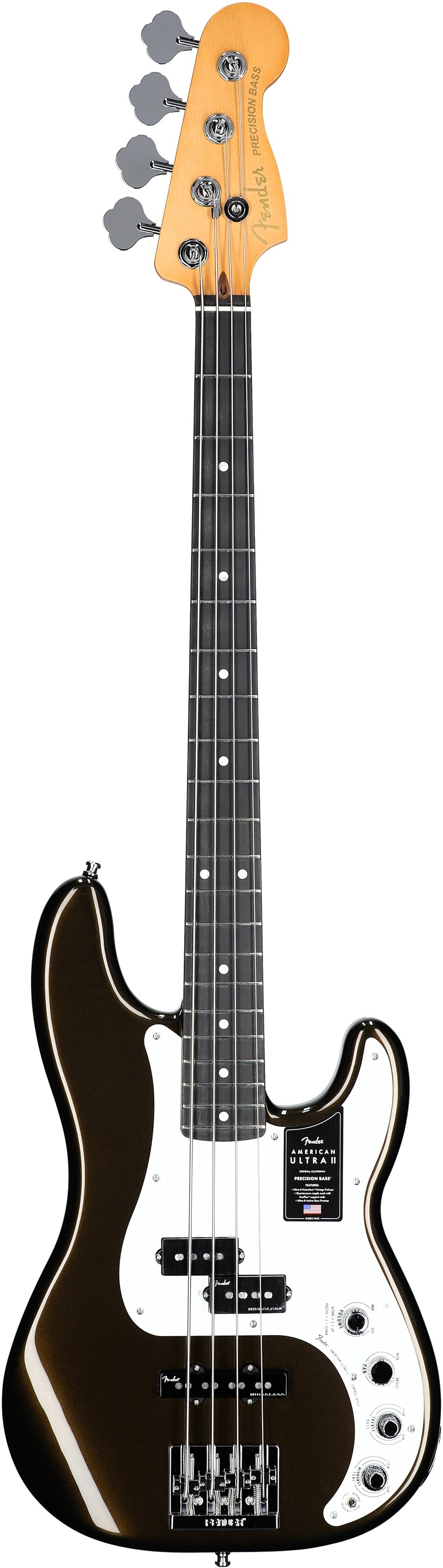 Fender American Ultra II Precision Electric Bass, Ebony Fingerboard (with Case), Texas Tea, Full Straight Front