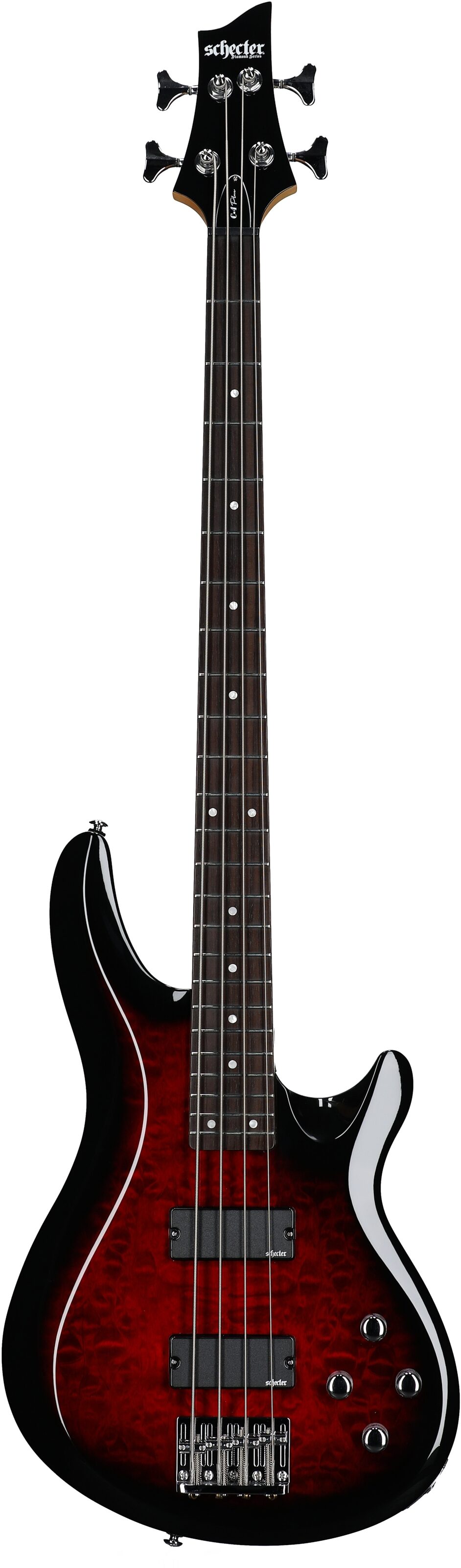 Schecter C-4 Plus Bass Guitar, See Through Cherry Burst, Full Straight Front