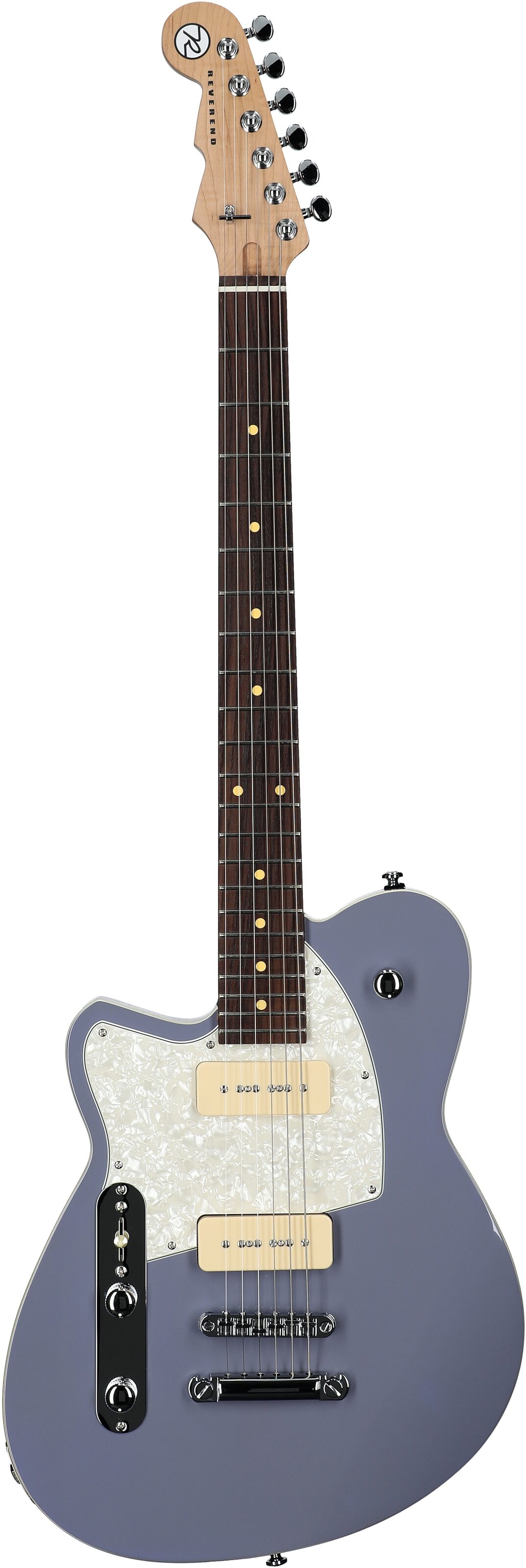 Reverend Charger 290 Electric Guitar, Left-Handed, Periwinkle, Full Straight Front